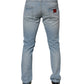 Light Blue Tattered Logo Skinny Denim Jeans