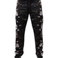 Black Floral Polyester Jogger Pants