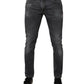 Dark Gray Washed Cotton Skinny Men Denim Jeans