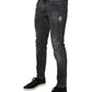 Dark Gray Washed Cotton Skinny Men Denim Jeans