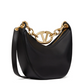 Black Leather Mini Hobo Vlogo Shoulder Bag