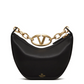 Black Leather Mini Hobo Vlogo Shoulder Bag