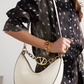 Ivory Leather Small Hobo Vlogo Shoulder Bag