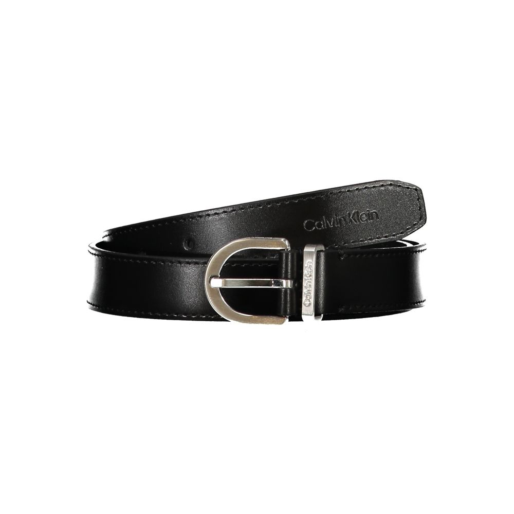 Sleek Black Leather Belt with Metal Buckle