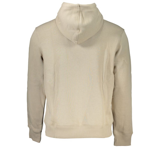 Beige Fleece Hooded Sweatshirt with Logo Embroidery