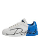 White Blue Logo Leather Portofino Sneaker Shoes