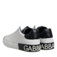 White Black Leather Portofino Sneaker Shoes