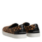Brown Calfskin Fur Leopard Sneakers Shoes