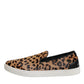 Brown Calfskin Fur Leopard Sneakers Shoes