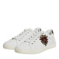 White Leather Heart Embellished Sneakers Shoes