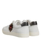 White Leather Heart Embellished Sneakers Shoes