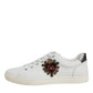 White Leather Heart Embellished Sneakers Shoes