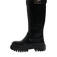 Black DG Logo Calf Leather High Boots Shoes