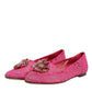 Fuchsia Crystal Loafer Lace Ballet Flats Shoes