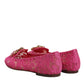Fuchsia Crystal Loafer Lace Ballet Flats Shoes