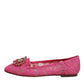 Fuchsia Crystal Loafer Lace Ballet Flats Shoes