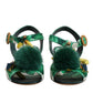 Green Crystal Fur Embellished Sandals Shoes