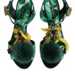 Green Crystal Fur Embellished Sandals Shoes