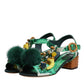 Green Crystal Fur Embellished Sandals Shoes