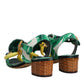 Green Crystal Fur Embellished Sandals Shoes