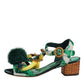 Green Crystal Fur Embellished Sandals Shoes