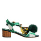 Green Crystal Fur Embellished Sandals Shoes