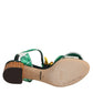 Green Crystal Fur Embellished Sandals Shoes