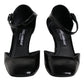 Black Leather Jackie Ankle Strap Sandals Shoes