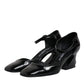 Black Leather Jackie Ankle Strap Sandals Shoes