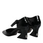 Black Leather Jackie Ankle Strap Sandals Shoes