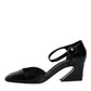 Black Leather Jackie Ankle Strap Sandals Shoes