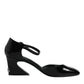 Black Leather Jackie Ankle Strap Sandals Shoes