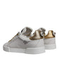 White Gold Leather Low Top Sneakers Shoes