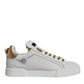 White Gold Leather Low Top Sneakers Shoes