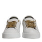 White Gold Leather Low Top Sneakers Shoes