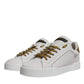 White Gold Leather Low Top Sneakers Shoes