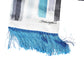 White Blue Stripes Silk Fringes Wrap Scarf