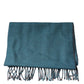 Blue Green Wool Fringes Wrap Shawl Scarf