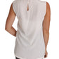 Elegant White Silk Sleeveless Top with Lace Detail