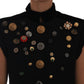 Embellished Black Military Style Vest