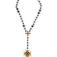Gold Tone Brass Cross Black Beaded Chain Rosary Necklace