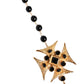 Gold Tone Brass Cross Black Beaded Chain Rosary Necklace