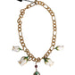 Gold Brass Short Chain Flower Crystal Pendant Necklace