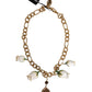 Gold Brass Short Chain Flower Crystal Pendant Necklace