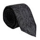 Black Gray Flower Print Adjustable Necktie Tie