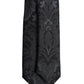 Black Gray Flower Print Adjustable Necktie Tie