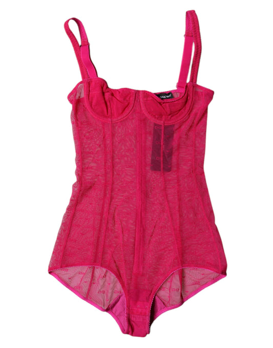 Fuchsia Tulle Balconette Bra Bodysuit Underwear