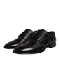 Black Embroidered Classic Leather Derby Dress Shoes