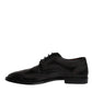 Black Embroidered Classic Leather Derby Dress Shoes