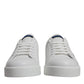 White Blue Leather Logo Low Top Sneakers Shoes